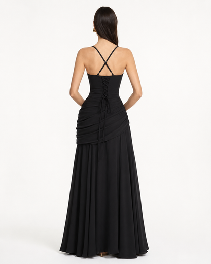 Enie Draped Square-Neck Maxi Dress