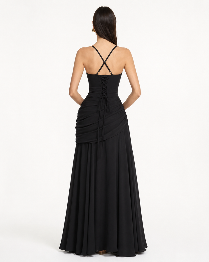 Enie Draped Square-Neck Maxi Dress