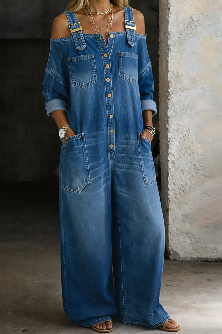 Chloe | Off-Shoulder Denim Jumpsuit