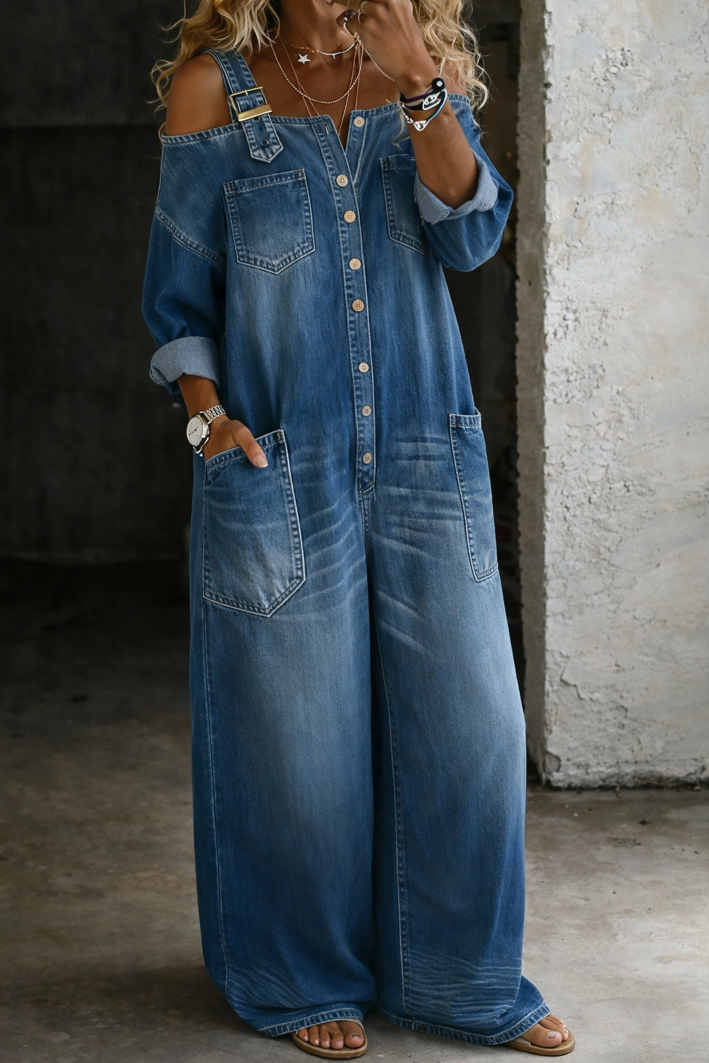 Chloe | Off-Shoulder Denim Jumpsuit
