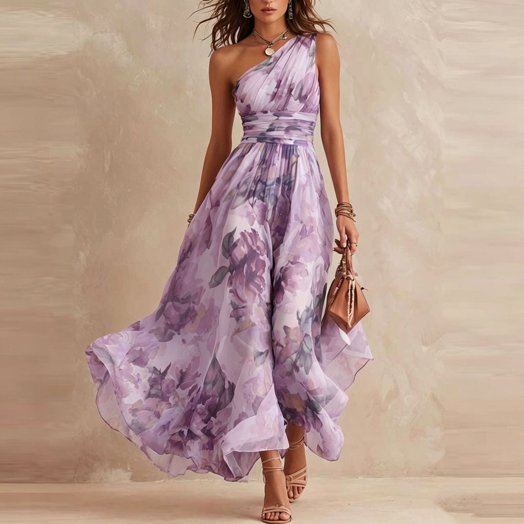 Vera One-Shoulder Chiffon Dress - Lavender