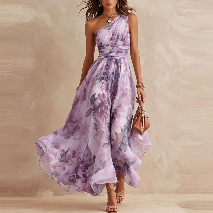 Vera One-Shoulder Chiffon Dress - Lavender