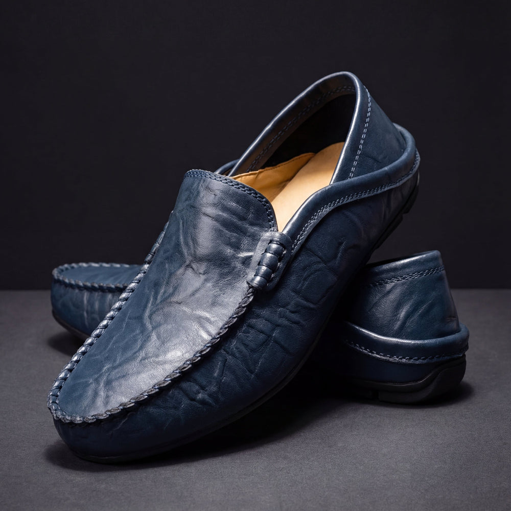 Vittorio Classic Leather Loafers - Navy Blue