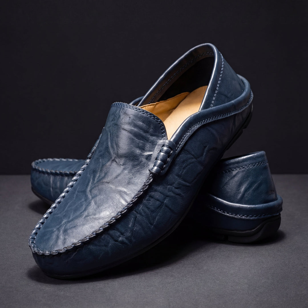 Vittorio Classic Leather Loafers - Navy Blue