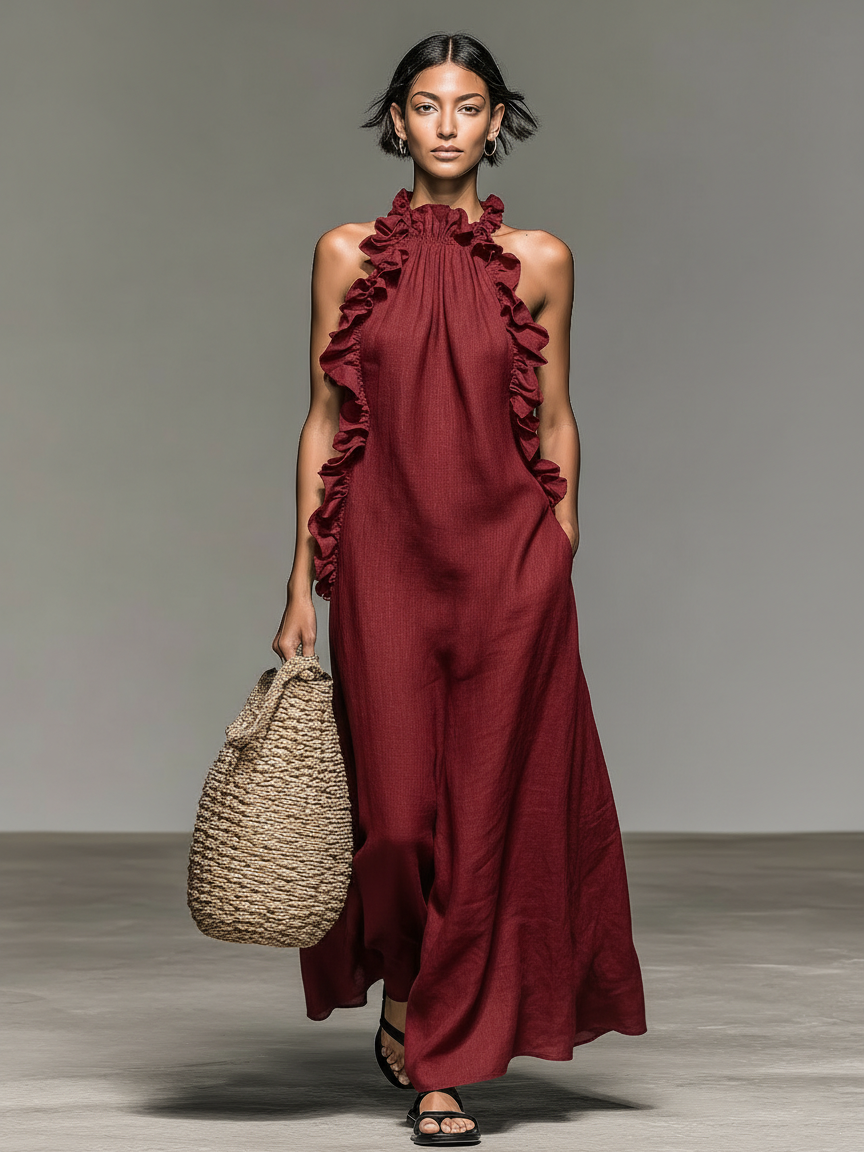 Lua Maxi Dress with Pockets - Red