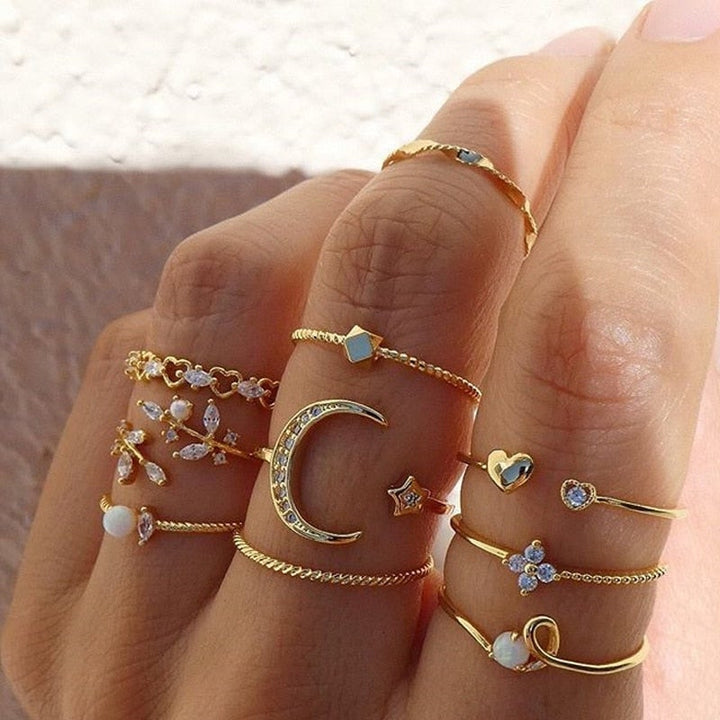 10-Pack Bohemian Silver &amp; Gold Plated Rings
