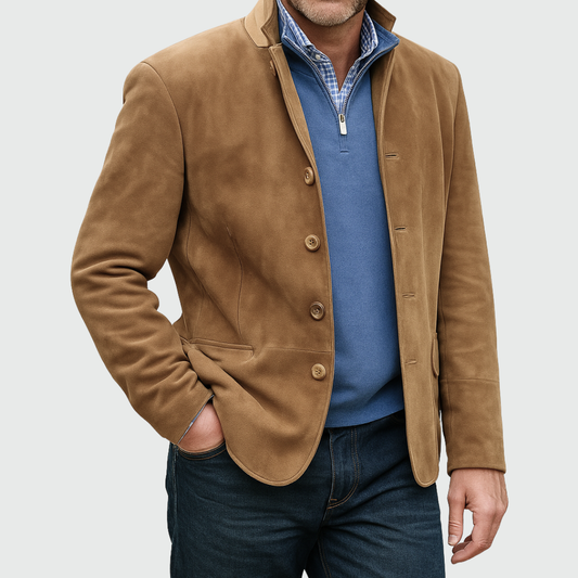 Georgina Classic Suede-Effect Button Jacket - Brown
