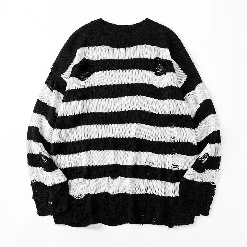 Callum Oversized Striped Jumper - Black on White