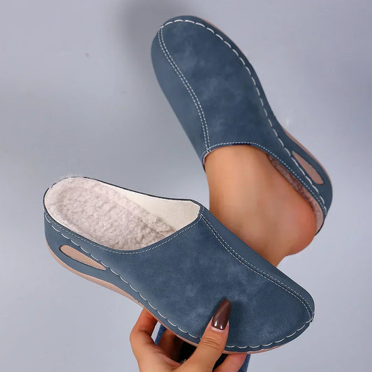 Freya Warm Faux-Fur Lined Slippers - Blue