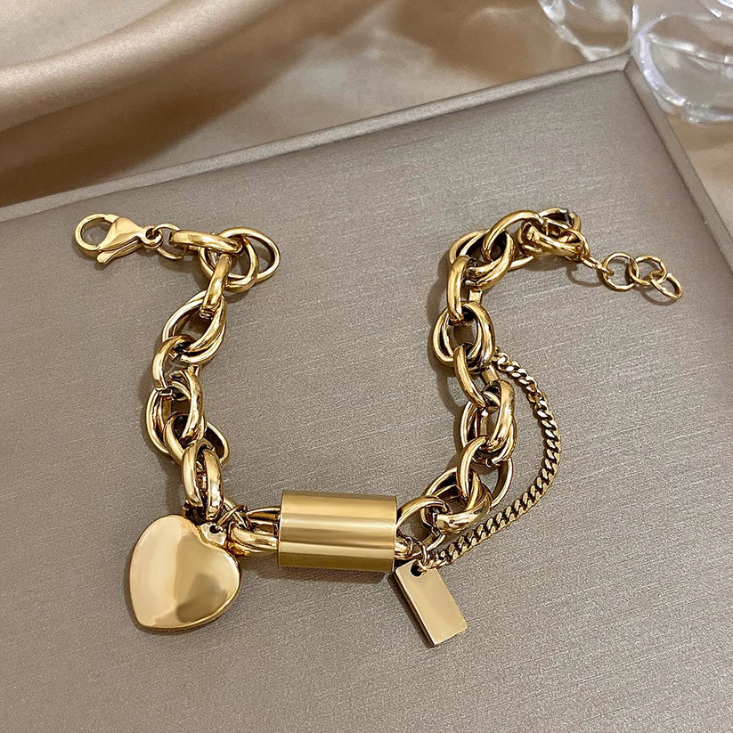 Chunky Heart Charm Bracelet