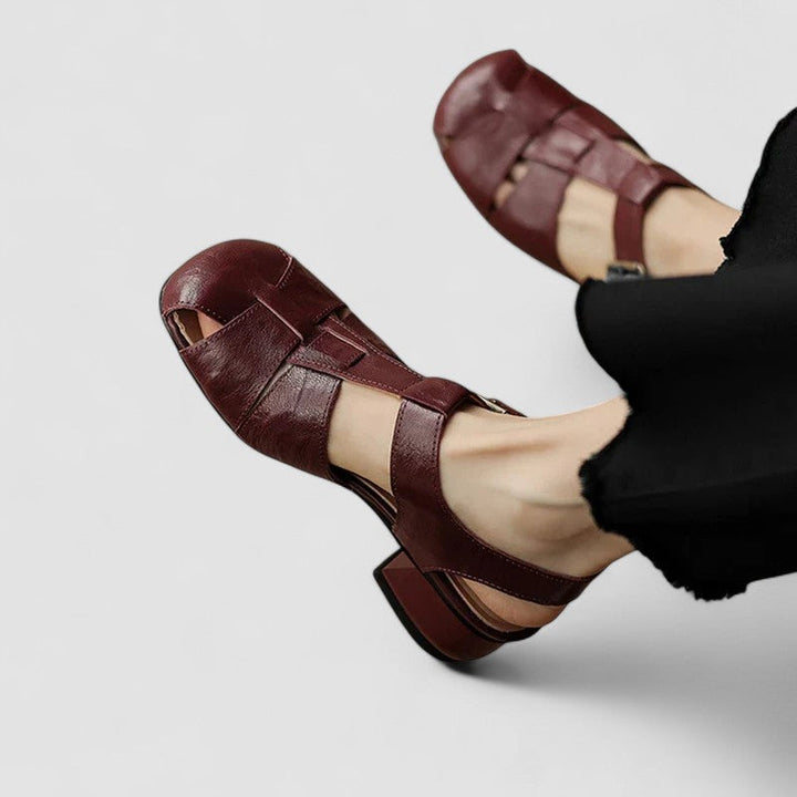 Penelope | Genuine Leather Perforated Heeled Mary Janes