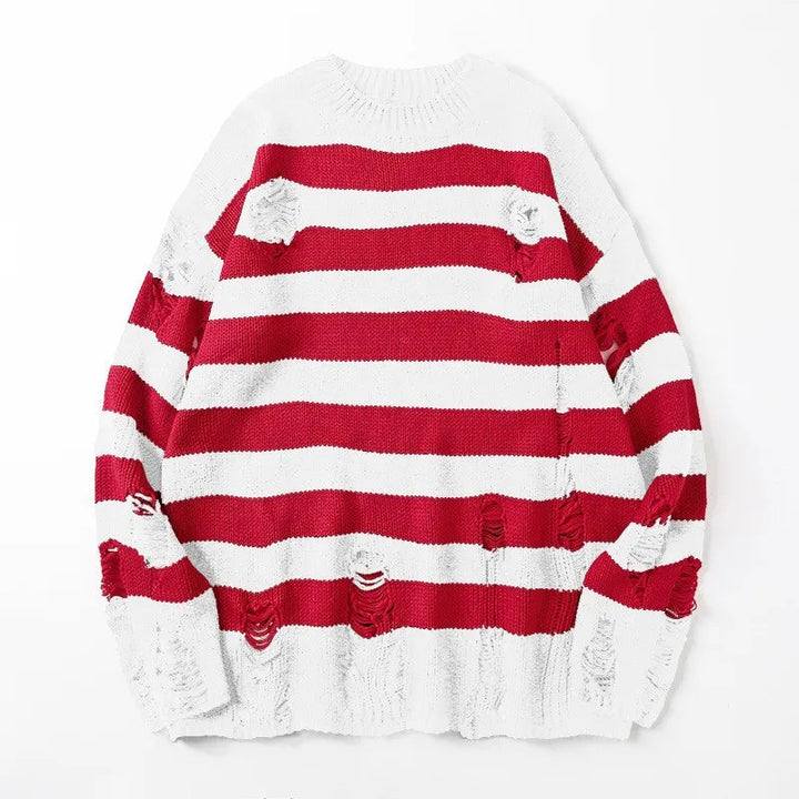 Callum Oversized Striped Jumper - White Red