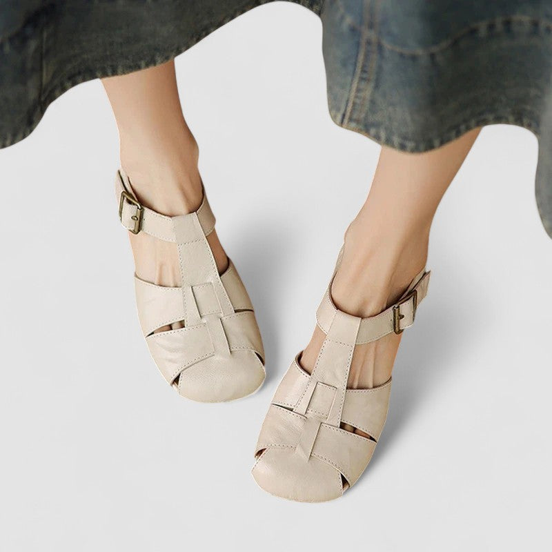 Penelope | Genuine Leather Perforated Heeled Mary Janes