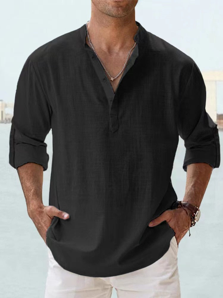 Elio Breathable Linen Shirt - Black