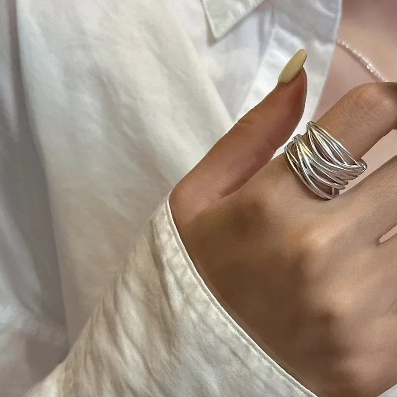 Silver Adjustable Multi-Thread Ring