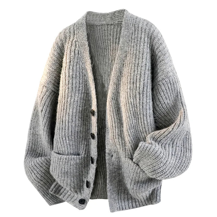 Nathaniel Relaxed V-Neck Cardigan - Gray