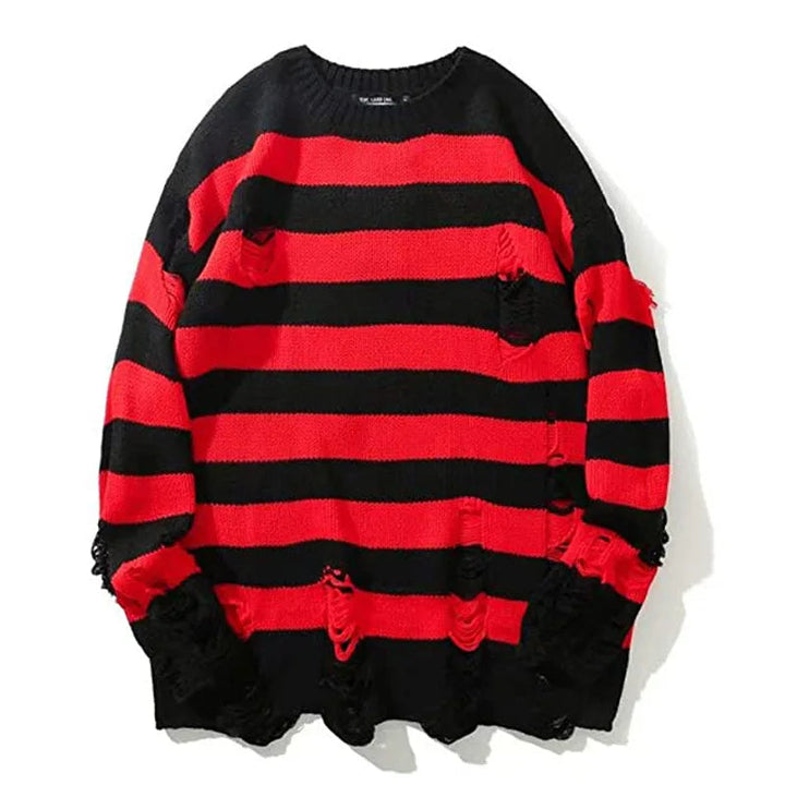 Callum Oversized Striped Jumper - Black Red