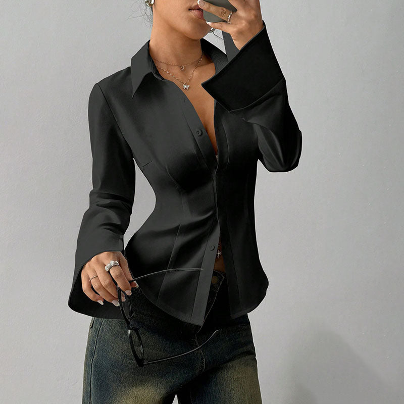 Eleanor Waist-Defining V-Neck Top - Black