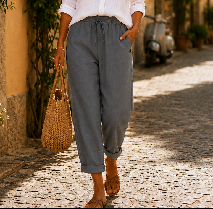 Rosa Lightweight Linen Trousers - Grey