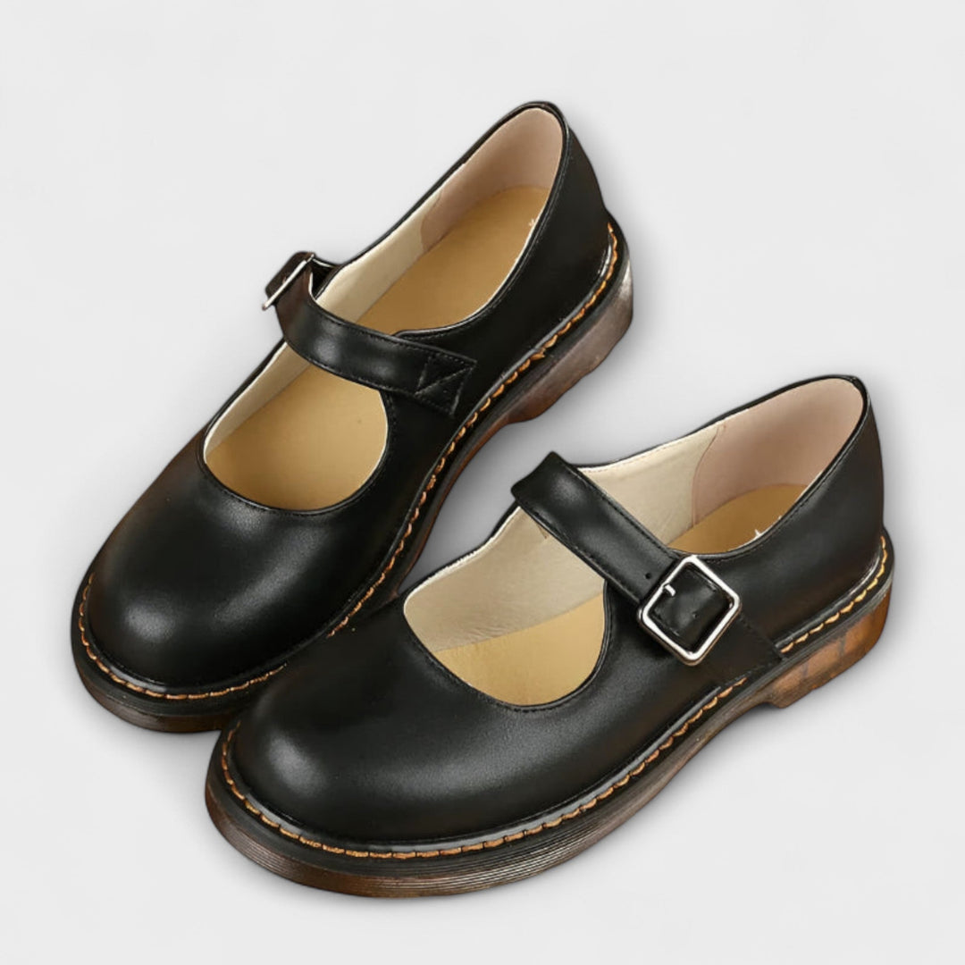 Florence | Genuine Leather Topstitched Buckle Mary Janes