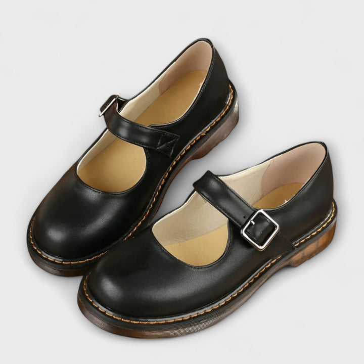 Florence | Genuine Leather Topstitched Buckle Mary Janes