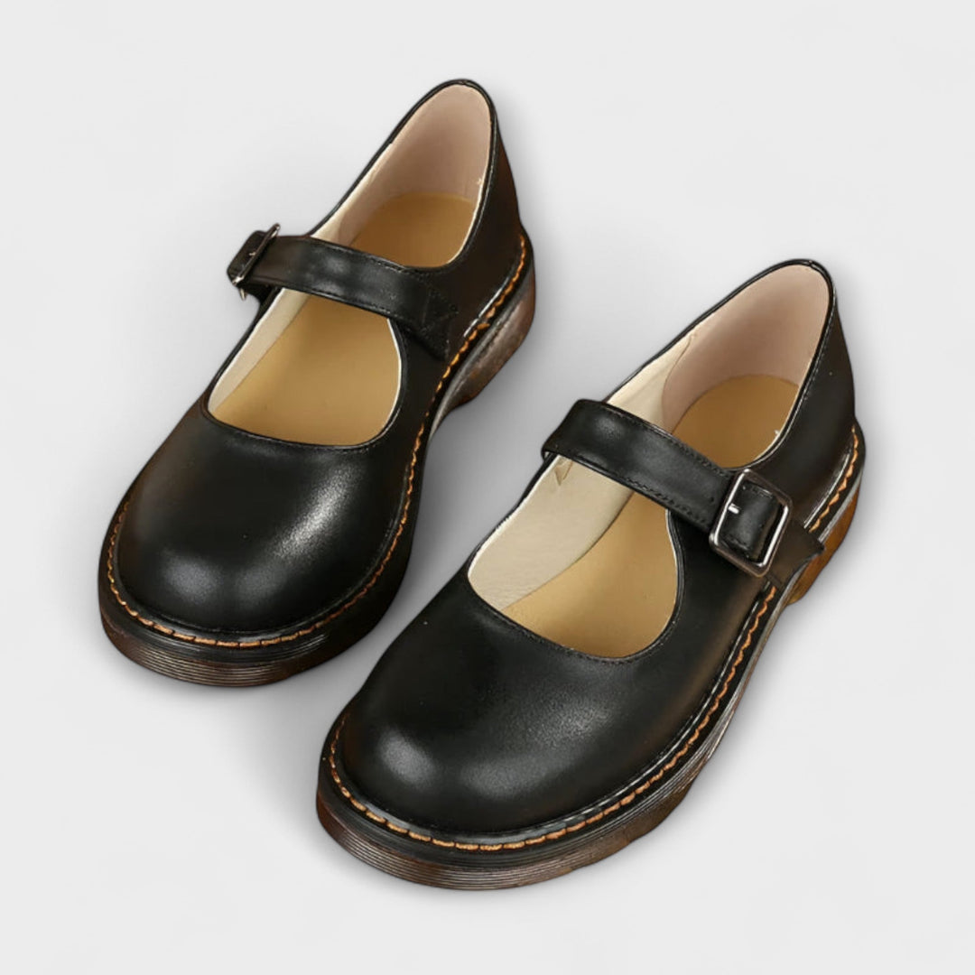 Florence | Genuine Leather Topstitched Buckle Mary Janes