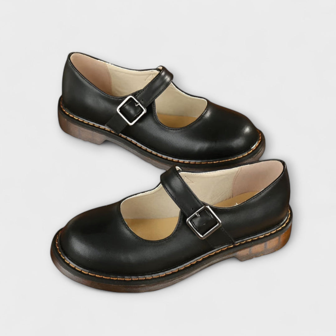 Florence | Genuine Leather Topstitched Buckle Mary Janes
