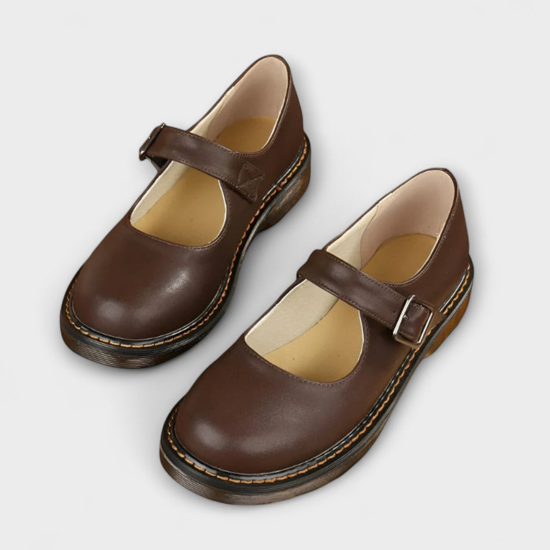 Florence | Genuine Leather Topstitched Buckle Mary Janes