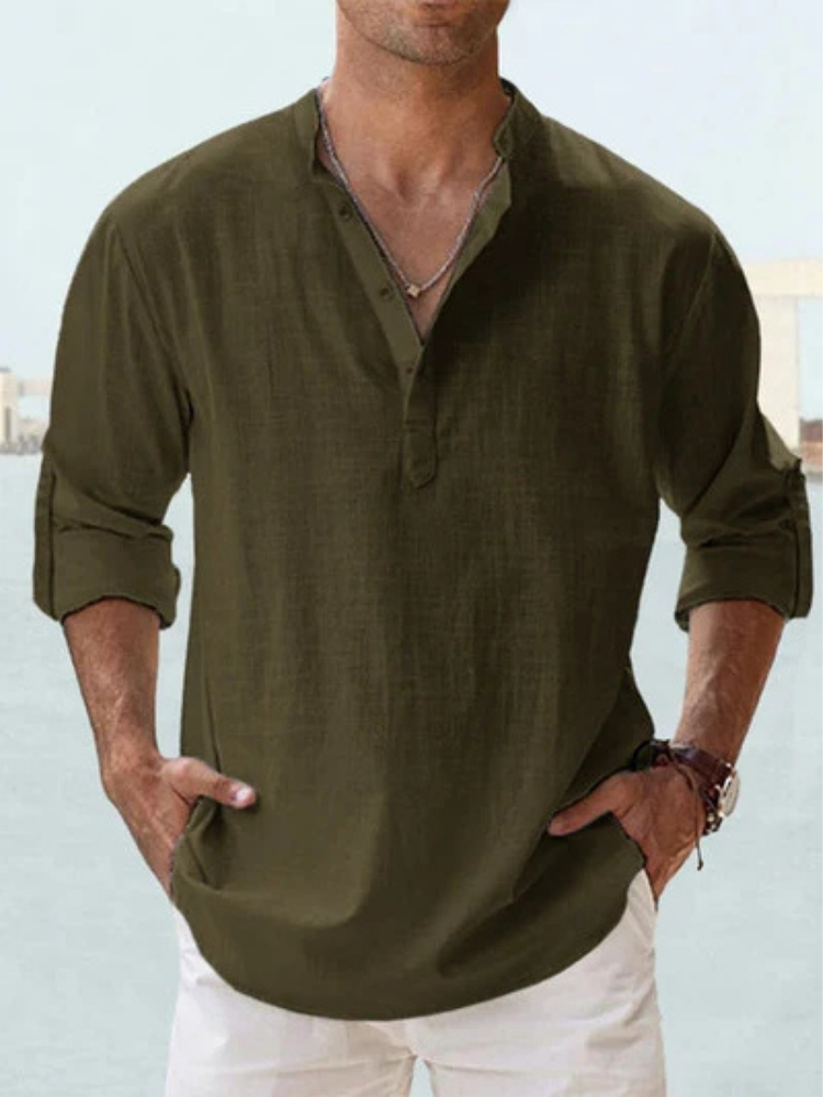Elio Breathable Linen Shirt - Dark Green