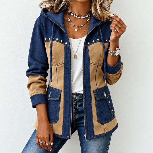 Florence | Denim & Suede Patchwork Hooded Jacket