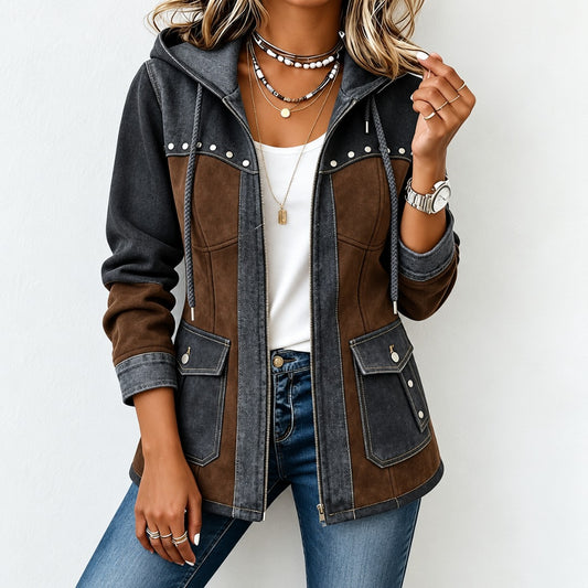 Florence | Denim & Suede Patchwork Hooded Jacket