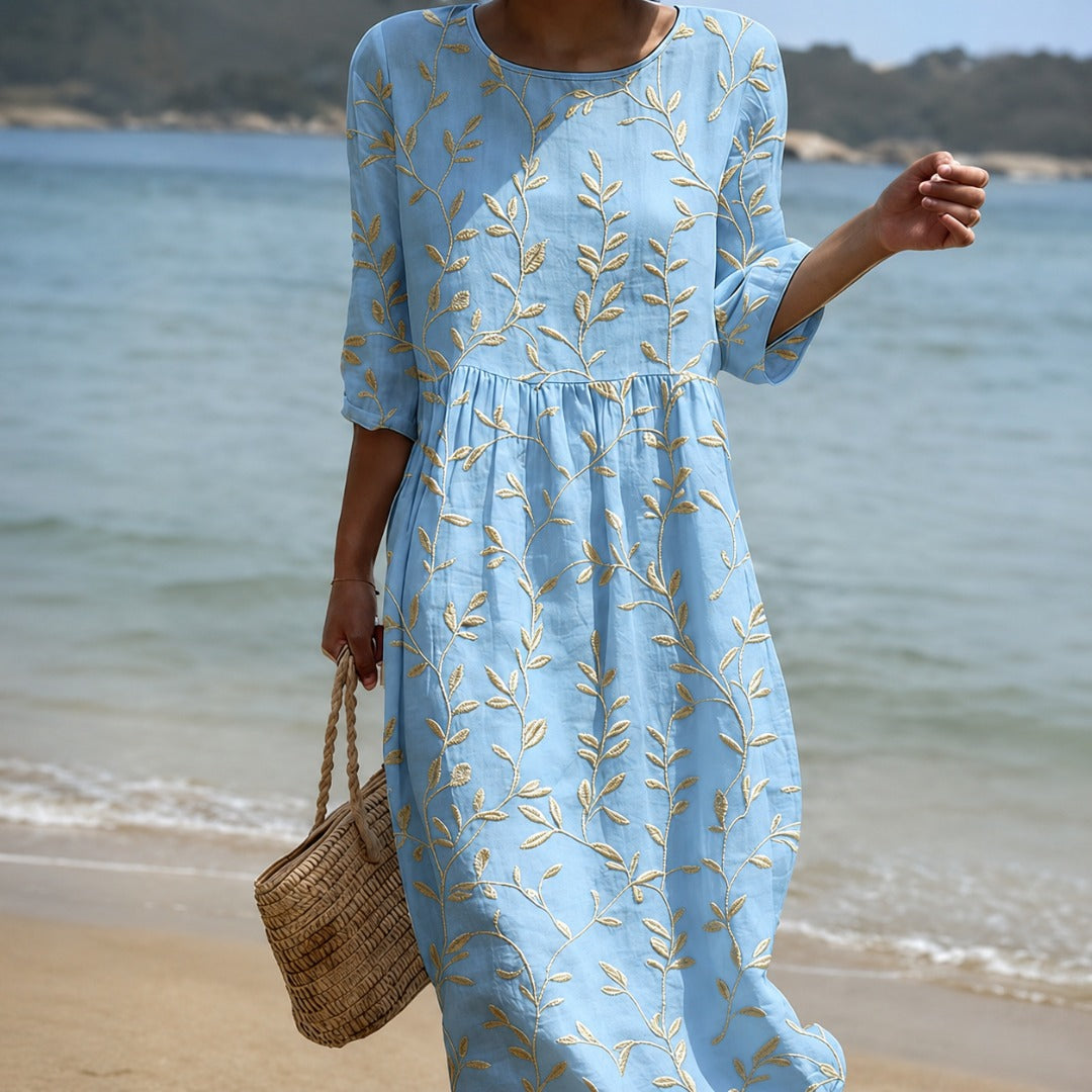 Jade | Embroidered Floral Midi Dress