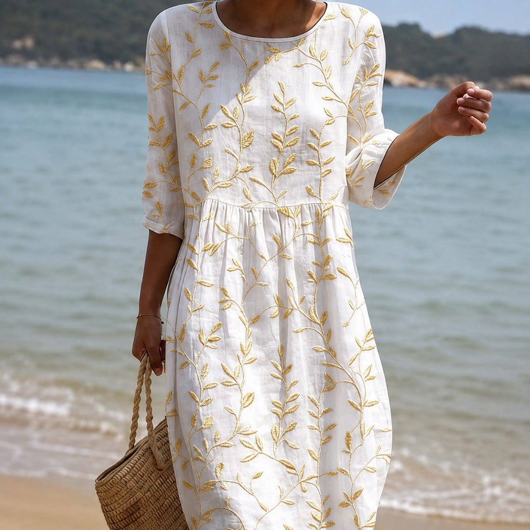 Jade | Embroidered Floral Midi Dress
