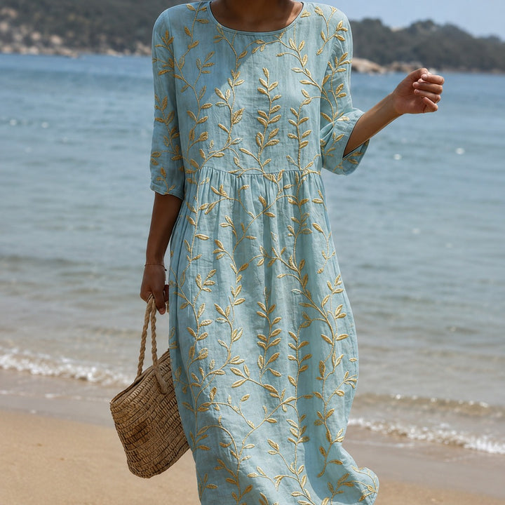 Jade | Embroidered Floral Midi Dress