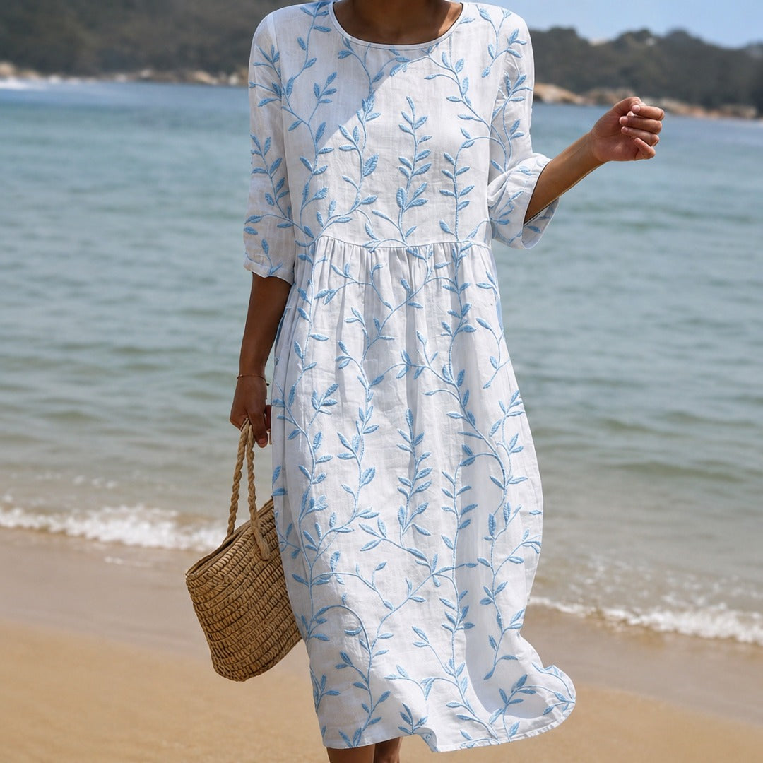 Jade | Embroidered Floral Midi Dress