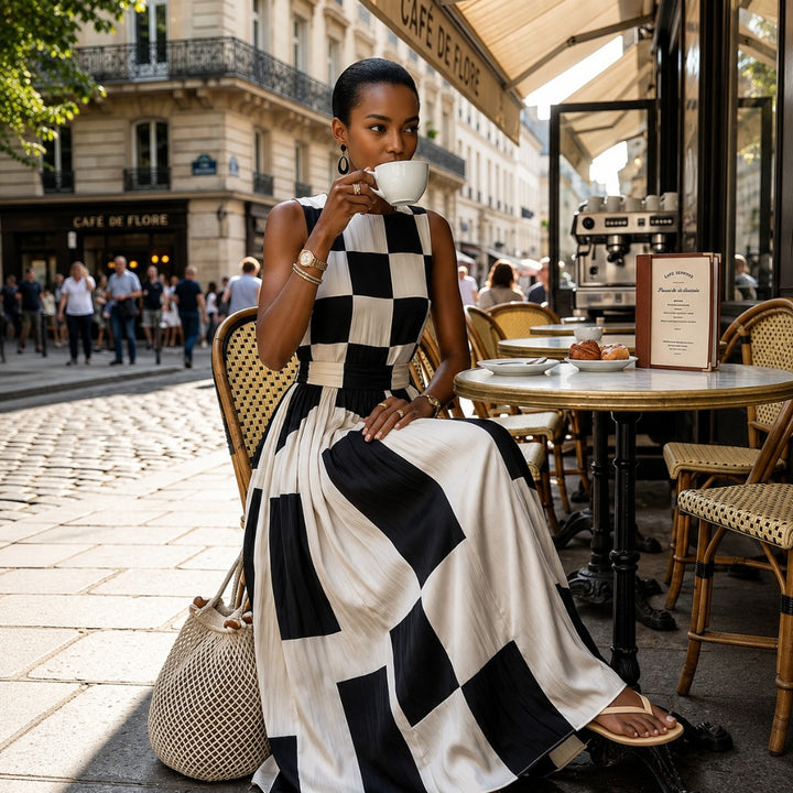 Elsie | Checkerboard Panel Maxi Dress