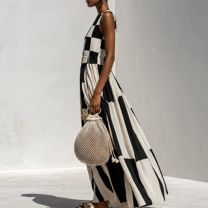 Elsie | Checkerboard Panel Maxi Dress