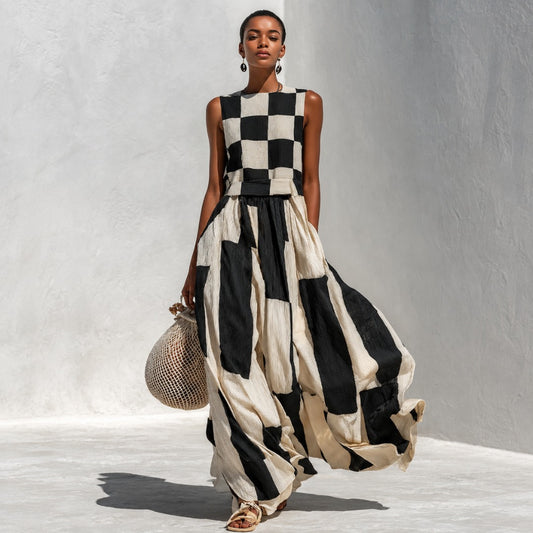 Elsie | Checkerboard Panel Maxi Dress