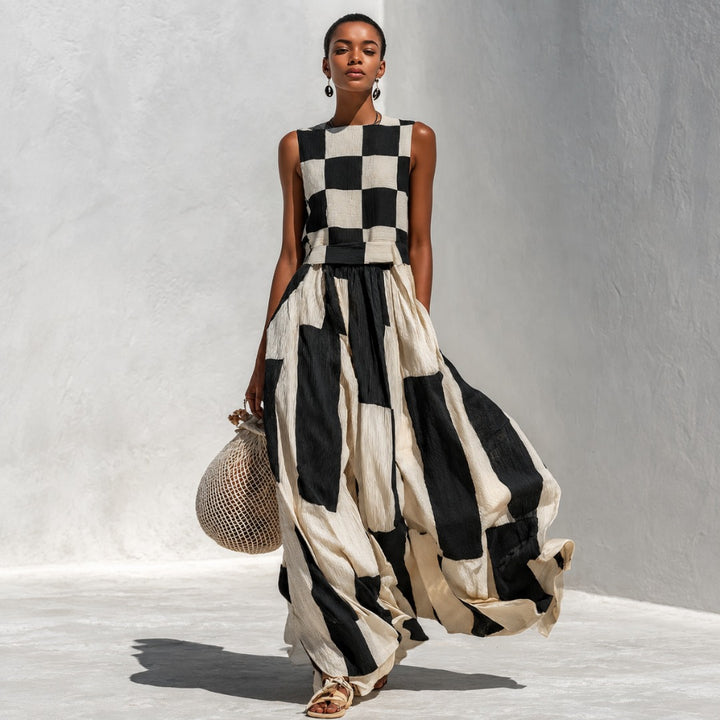 Elsie | Checkerboard Panel Maxi Dress