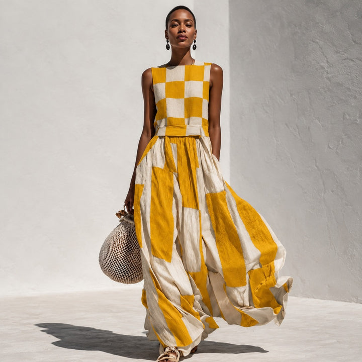 Elsie | Checkerboard Panel Maxi Dress
