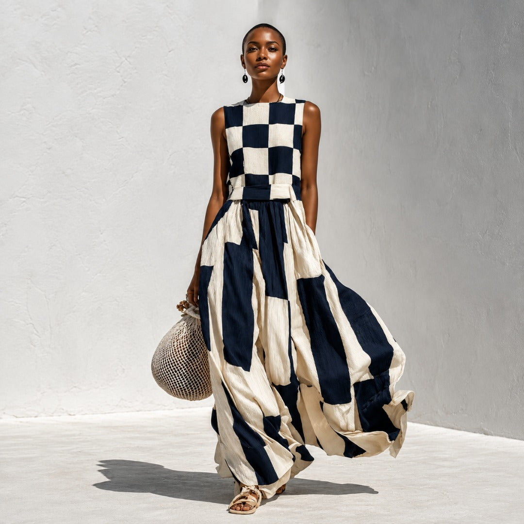 Elsie | Checkerboard Panel Maxi Dress