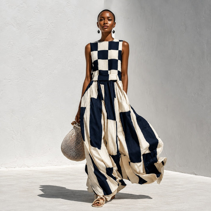 Elsie | Checkerboard Panel Maxi Dress