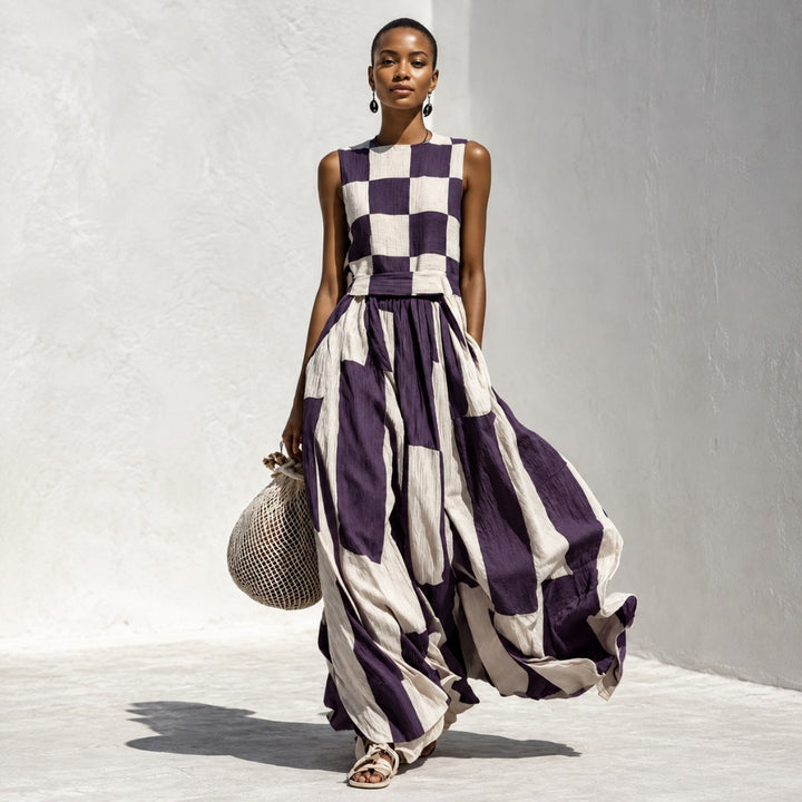 Elsie | Checkerboard Panel Maxi Dress