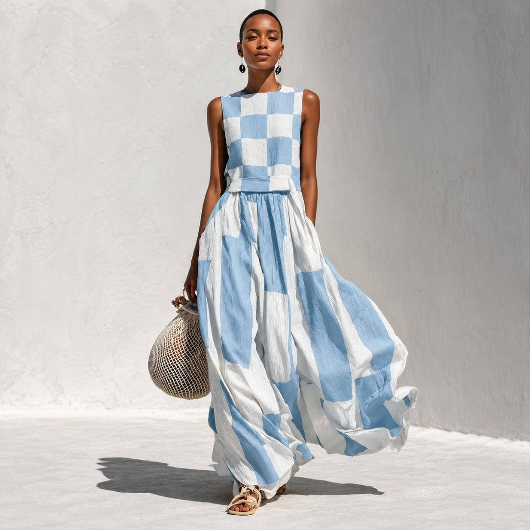 Elsie | Checkerboard Panel Maxi Dress