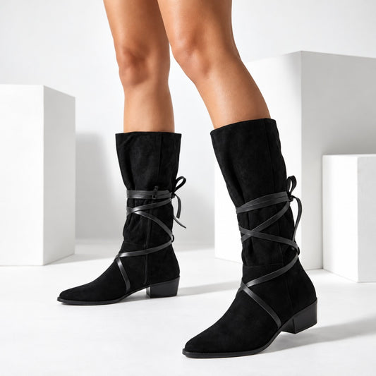 Edith | Tall Suede-Look Boots with Block Heel
