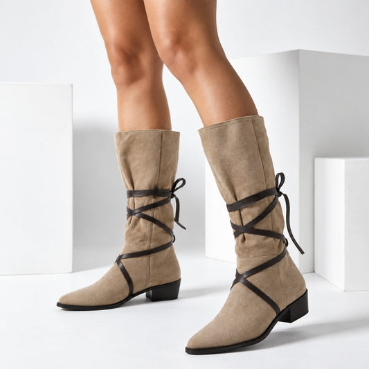 Edith | Tall Suede-Look Boots with Block Heel