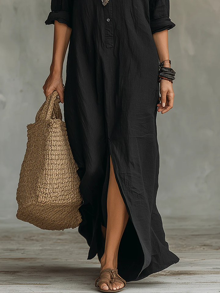 Isolde Button-Front Maxi Dress