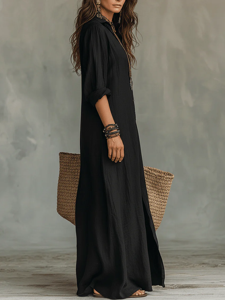Isolde Button-Front Maxi Dress