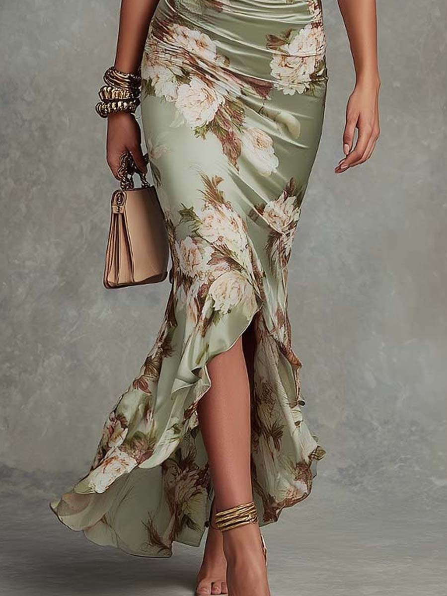Octavia Satin Bell-Sleeve Dress