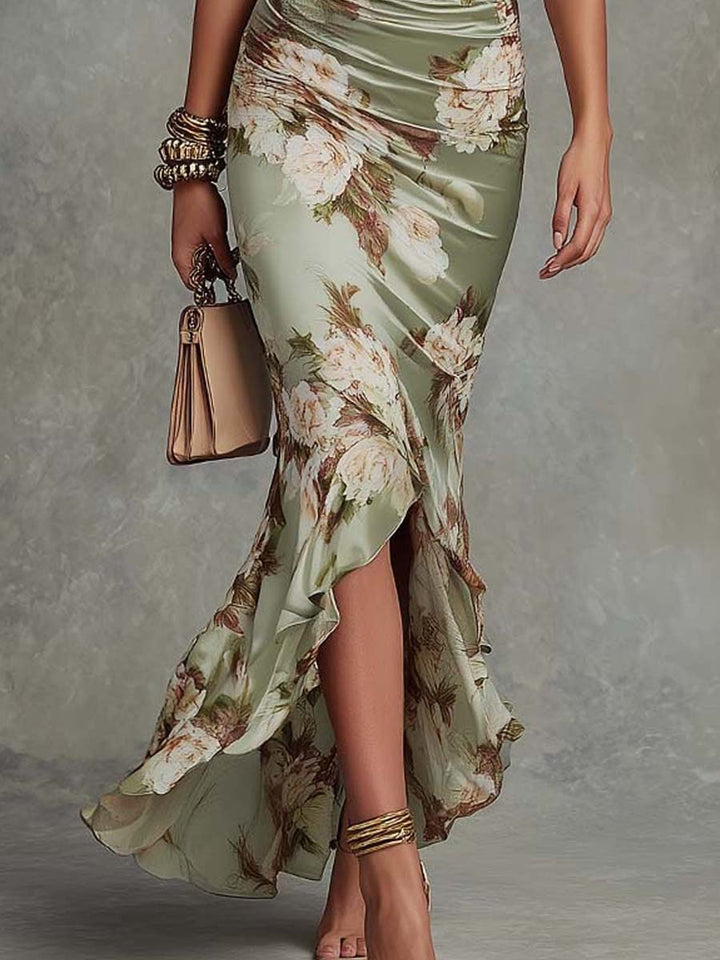 Octavia Satin Bell-Sleeve Dress